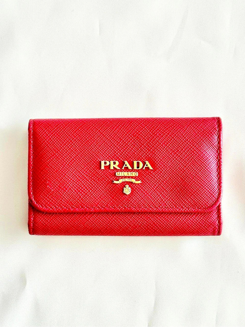 Prada Saffiano Metal 6-Hook Key Case Peonia Red